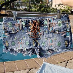 Kendal and Kylie Jenner jean boho shorts cross tie